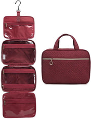 Toilette da appendere, borse da toilette acqua resistenti per donne, toilette pieghevole, borsa cosmetica, grande con 360° ganci ruotabili, rosso