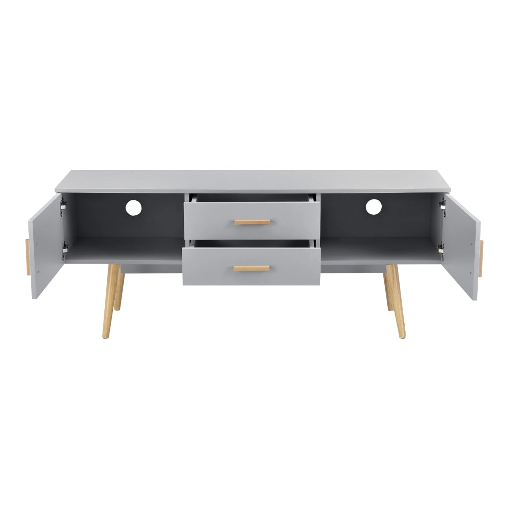 Mobile Porta TV con 2 Armadi e 2 Cassetti 140 x 40 x 56 cm Supporto TV con Passaggio Cavi Tavolino Consolle - Grigio Chiaro