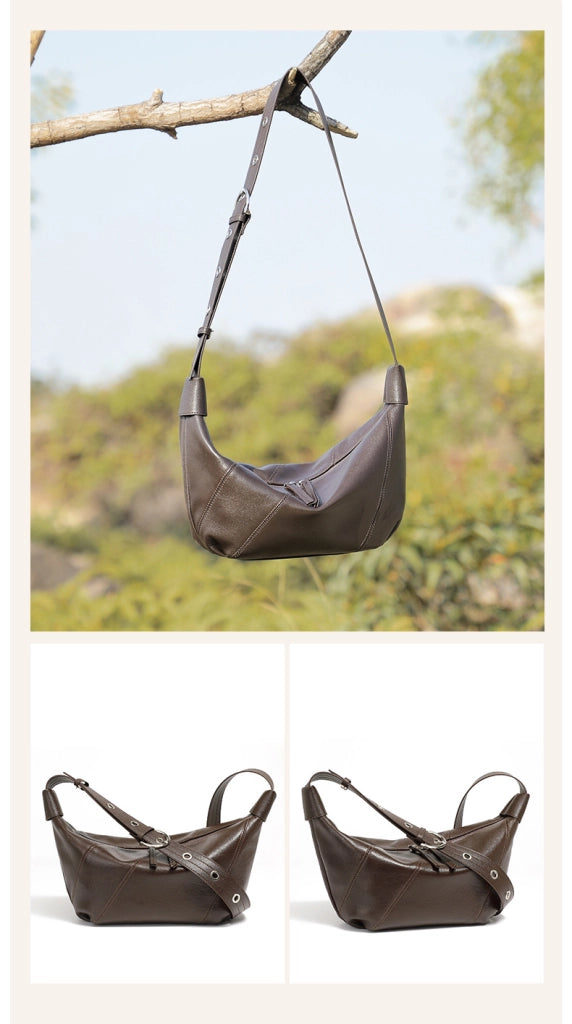 Borsa a conchiglia da donna in vera pelle marrone