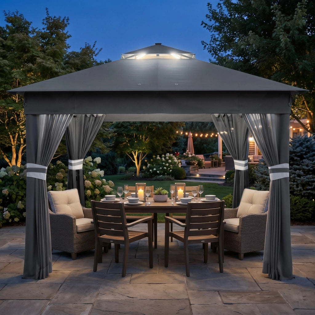 Tenda da giardino con luci solari ¨C zephmum ¨C grigio 336x336x270 cm