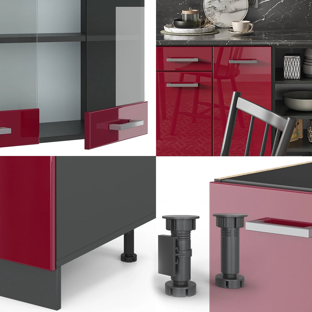 Cucina componibile R-Line Rosso lucido/Antracite 240 cm senza piano di lavoro Vicco