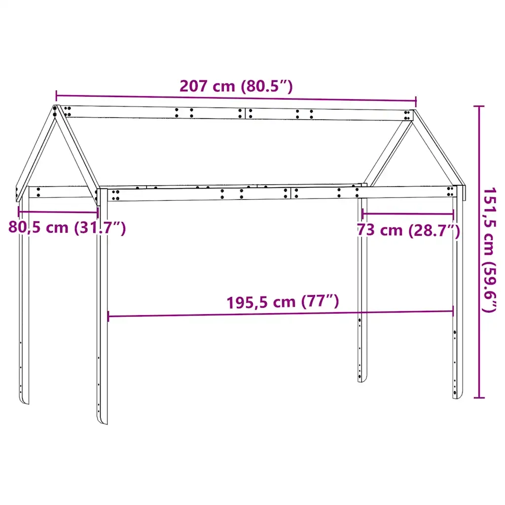 Tetto Letto Bambini Marrone Cera 207x80,5x151,5cm Massello Pino