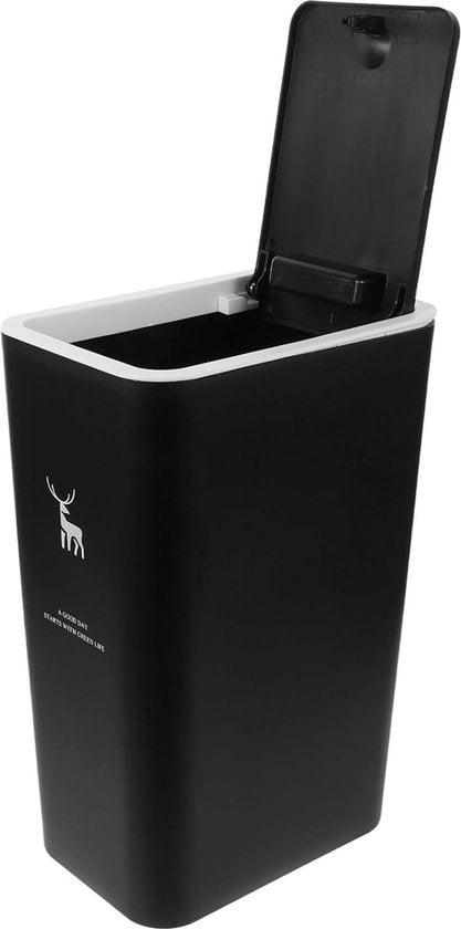 Vasca da bagno in plastica con coperchio, 10 L, con coperchio a pressione, contenitore per rifiuti per cucina, bagno, camera da letto, ufficio, lavanderia, nero