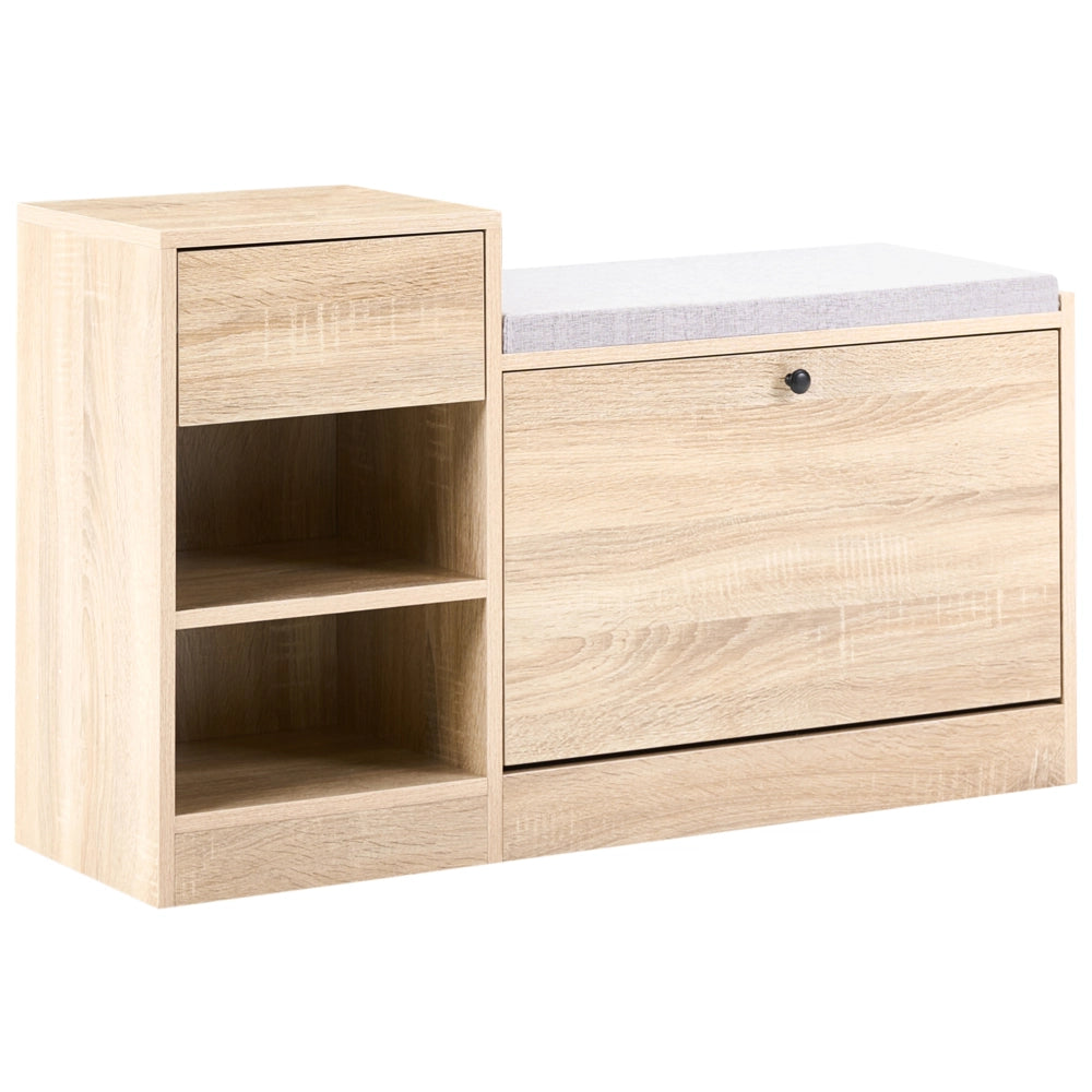 Mobile porta scarpe in MDF marrone chiaro a 2 scomparti con seduta imbottita, design scandinavo, per ingresso