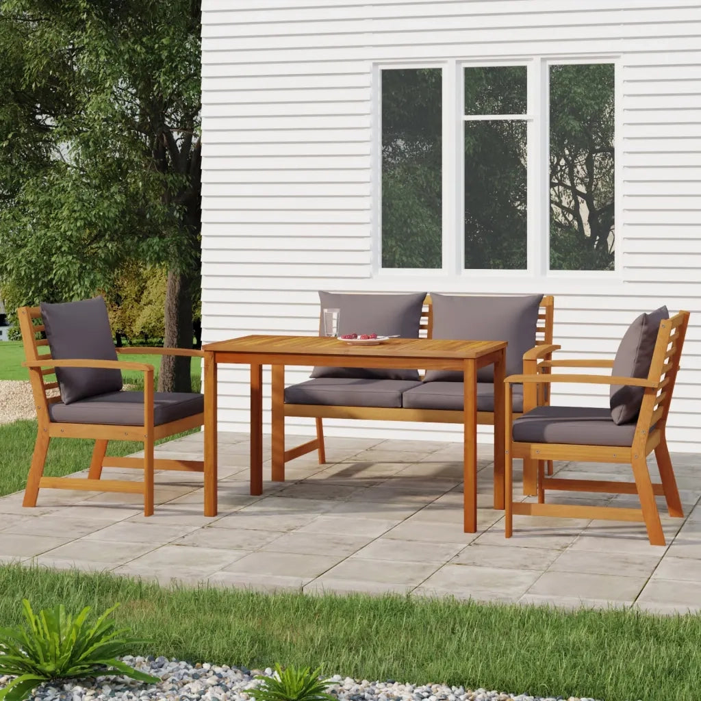 Set da Pranzo Giardino 4pz con Cuscini Legno Massello di Acaciacod mxl 94054