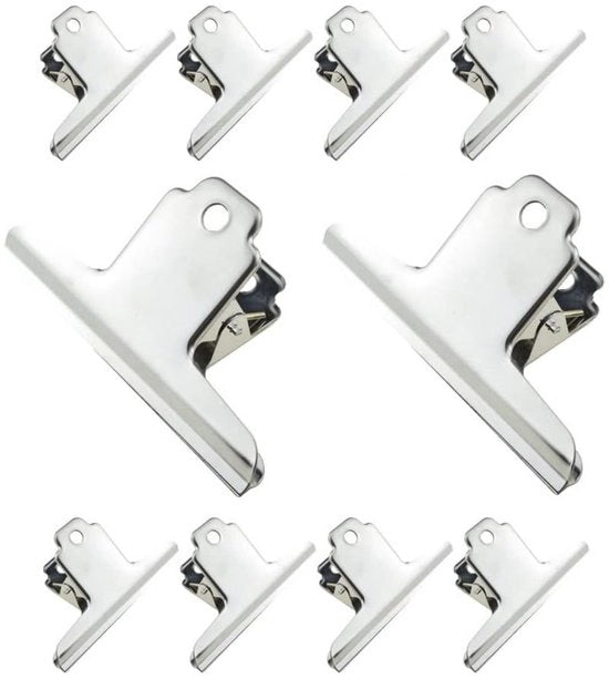 Clip per Borsa in Acciaio Inossidabile - 10 Pack - Clip per Documenti - Clip per Borsa - Adatto per Scuola e Ufficio - Specifiche Multiple - 160mm