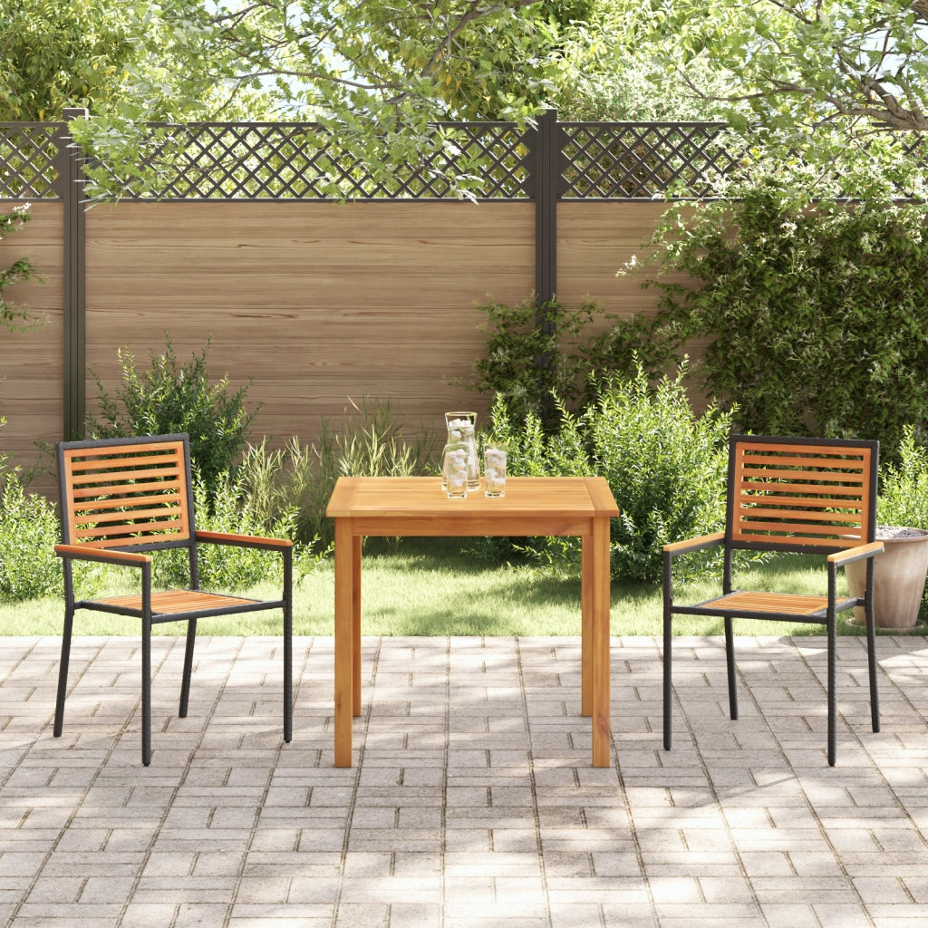 Set da pranzo da giardino  3 pezzi Nero Polyrattan Acacia