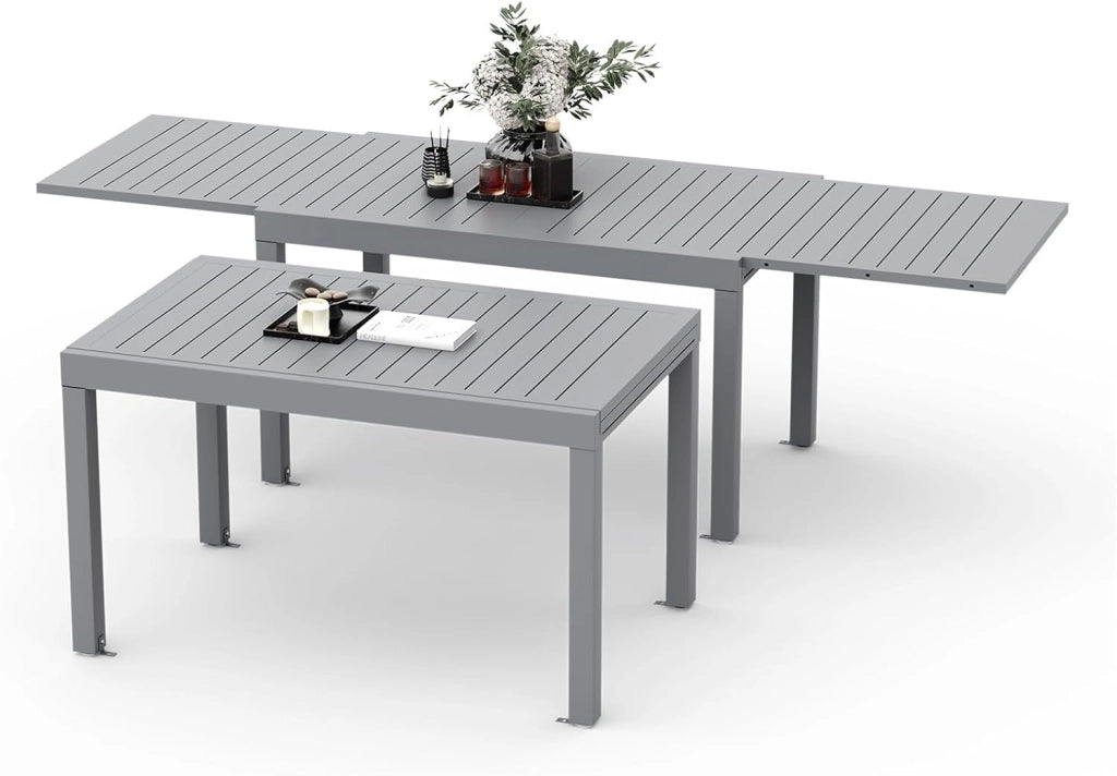 Tavolo da pranzo allungabile 130 X 80 X 75 Cm, tavolo da balcone in alluminio, resistente alle intemperie, allungabile fino a 260 cm, gambe regolabili, Grigio scuro