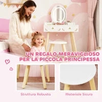 Set Toeletta per Bambini da 3 Anni con Specchio Illuminato e Sgabello, 2 Cassetti e 2 Scatole, Bianco