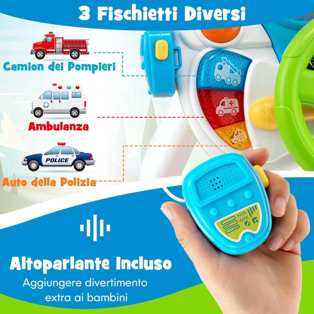 Volante per Bambini Educativa, Simulazione Volante di Guida Giocattolo con Sgabello, Luce Musica, Giocattoli Musicali per la Prima Educazione, Regalo per Bambini