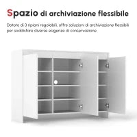 Credenza Moderna a 12 Ripiani Interni in Truciolato per Cucina, Soggiorno e Ingresso, 120x35x85 cm, Bianco
