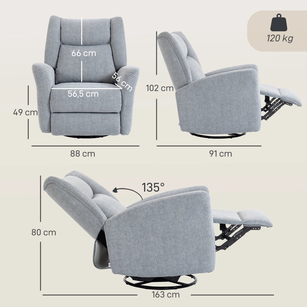 Poltrona Relax Girevole con Funzione Letto ¨C zephmum ¨C Tessuto Grigio Chiaro