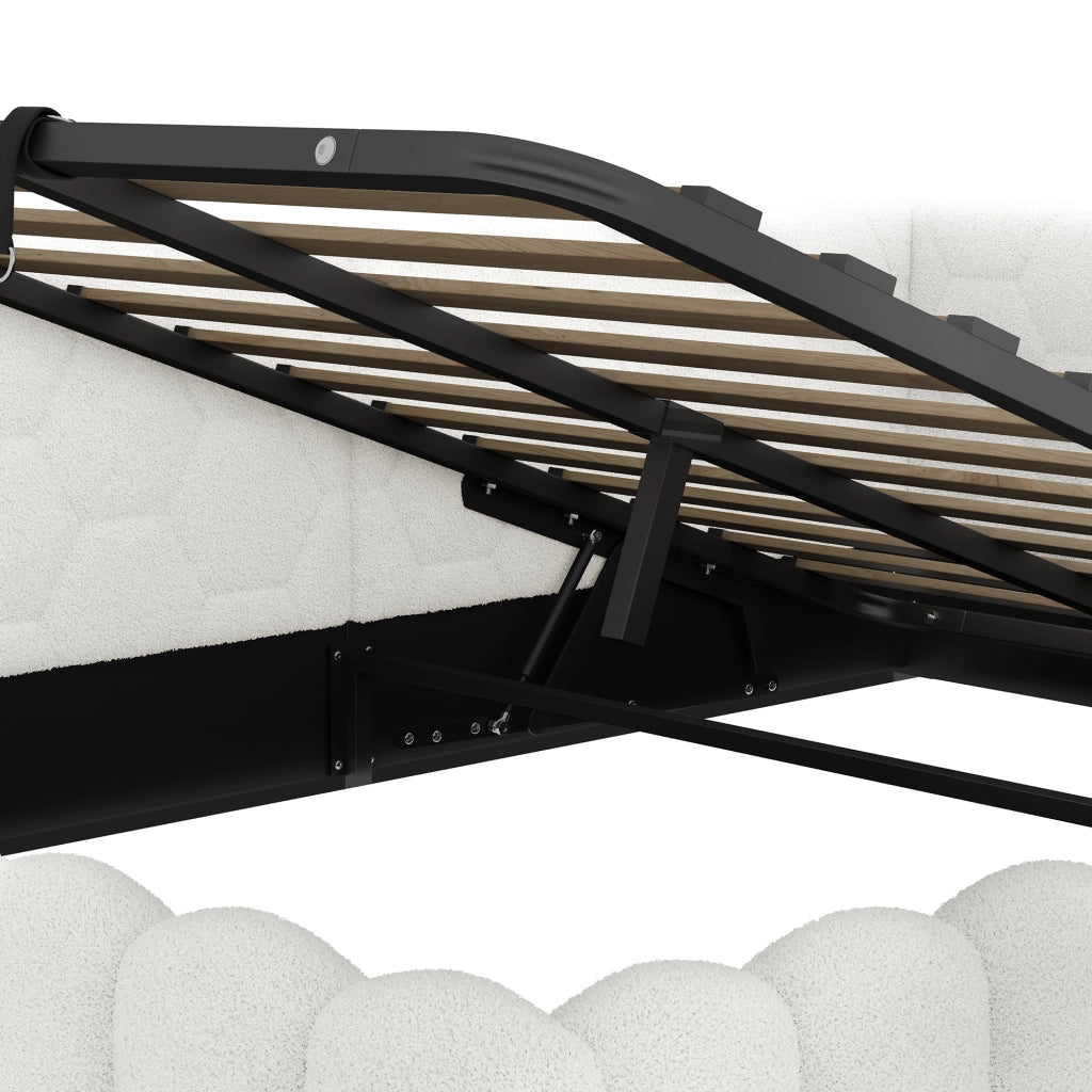 DESMIU Letto Divano 140 × 200 cm 2 posti con contenitore, LED, USB e Type-C, senza materasso, in velluto, bianco