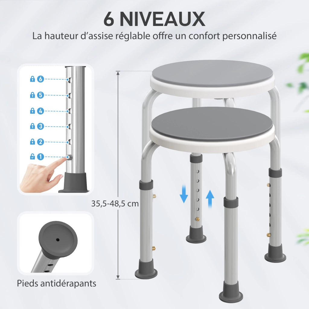 Sgabello da doccia regolabile girevole 360¡ã ¨C zephmum ¨C alluminio antiscivolo