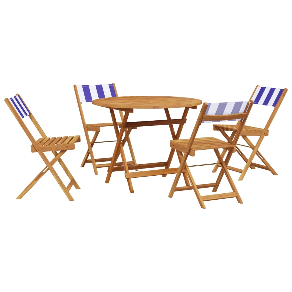 Set Pranzo Giardino 5pz | Set Salotto da Giardino Blu e Bianco Tessuto e Legno Massello