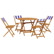 Set Pranzo Giardino 5pz | Set Salotto da Giardino Blu e Bianco Tessuto e Legno Massello