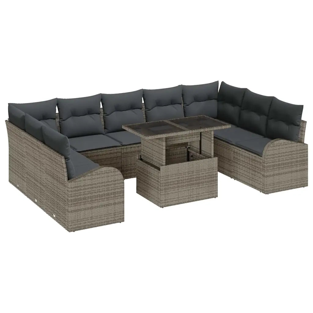 Set Divano da Giardino con cuscino 10 pcs Grigio Poly Rattan