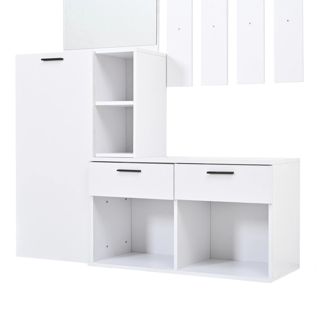 Mobile Ingresso con Specchio e Appendiabiti Bianco in MDF 120x35x175.5 cm