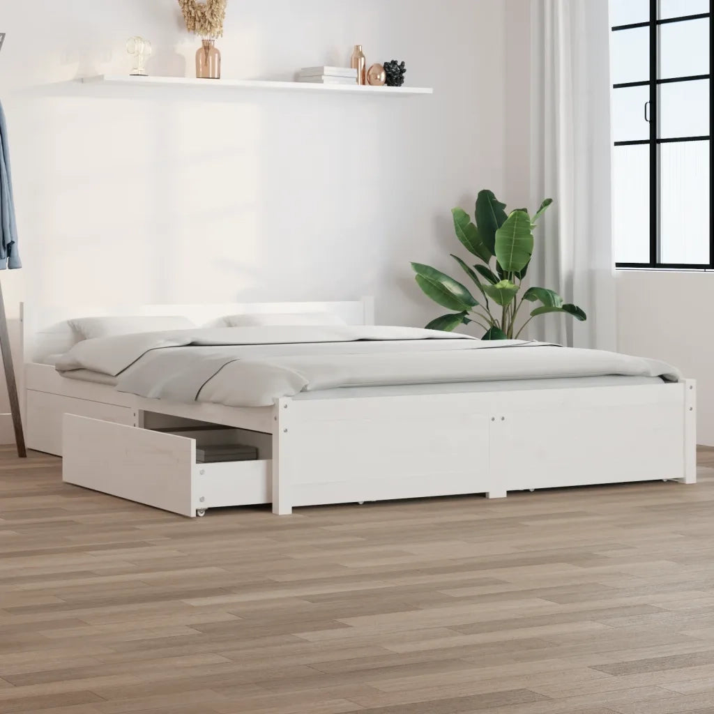 Letto matrimoniale | Letto per adulti | Giroletto con Cassetti Bianco 140x190 cm