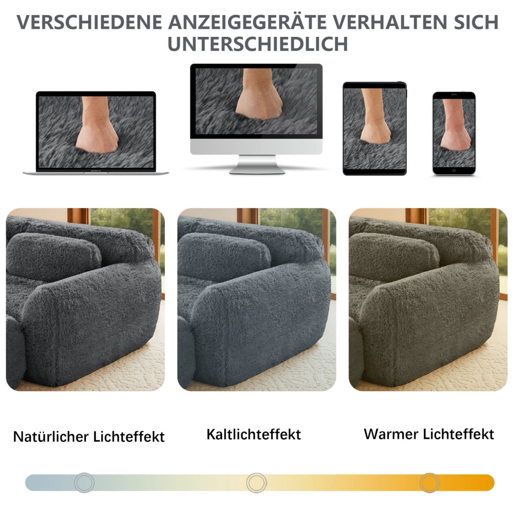 Divano 2 posti modulare senza struttura 204x104x73 cm in tessuto plush grigio con cuscini