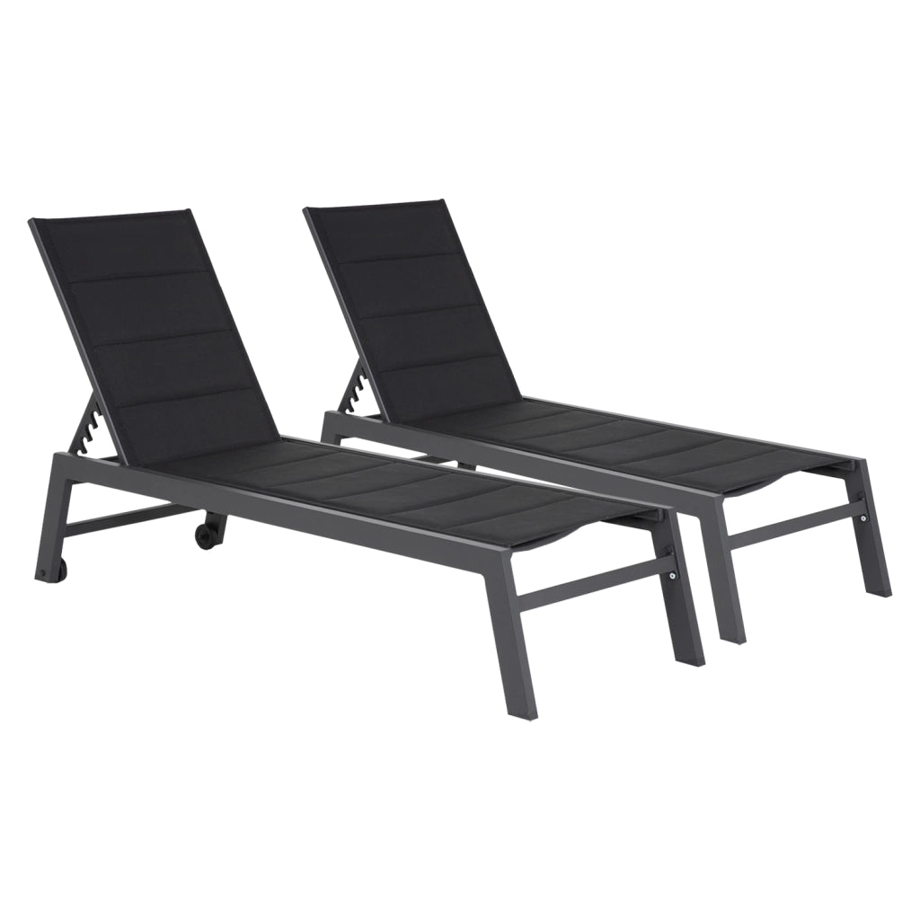 Set di 2 lettini BARBADOS in textilene nero - alluminio grigio antracite