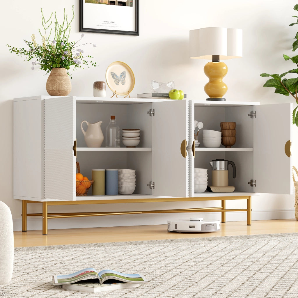 Credenza con 4 ante e chiusura soft-close - per soggiorno - in MDF - 160×40×82 cm - bianco