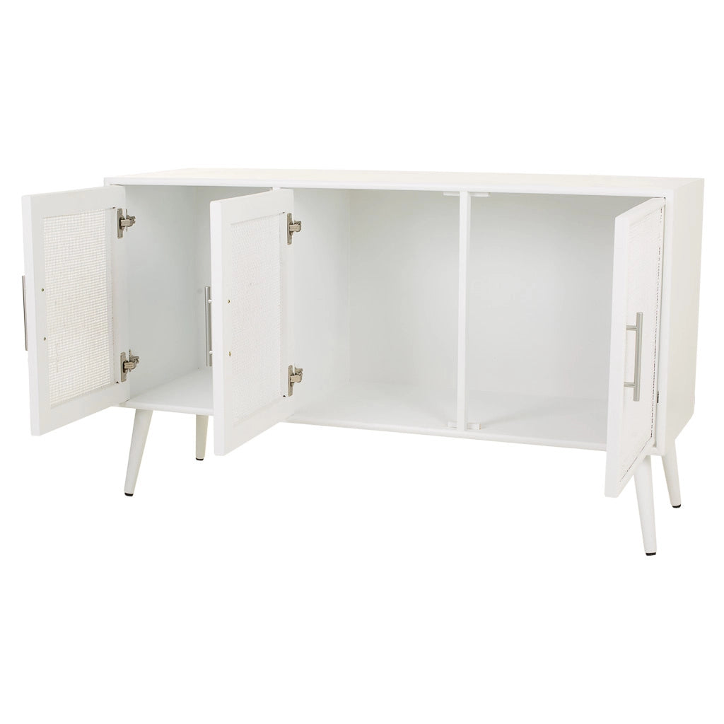 Credenza in legno e rete bianca 120x41,5x71h