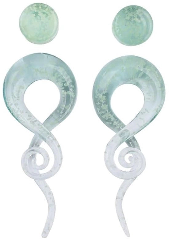 Set di ornamenti per orecchini - Luce nei luoghi bui - Tapers in vetro - Orecchini ipoallergenici - Progettazione a spirale - Dimensioni 5-14 mm - Gioielli per l'orecchio