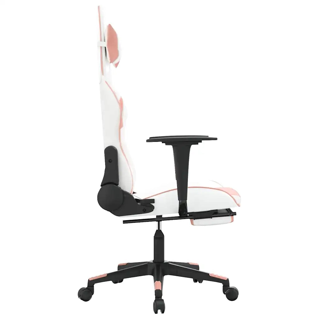 Sedia da Gaming | Sedia da e-sports Massaggio Poggiapiedi Bianco e Rosa Similpelle