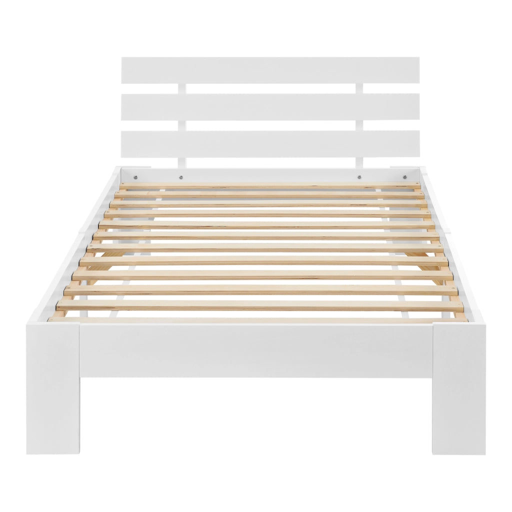 Letto in Legno di Pino con Materasso a Schiuma Fredda 120 x 200 cm Letto 1 Piazza e Mezza con Testiera in Stile Moderno - Bianco