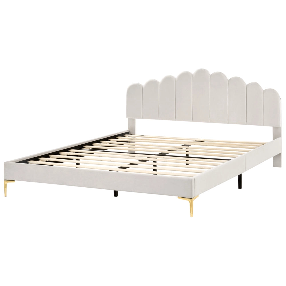 Letto matrimoniale 180 x 200 cm velluto Gambe in metallo bianco sporco con testiera e base a doghe