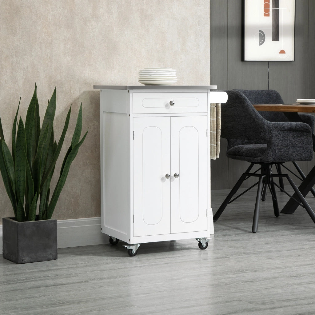 Carrello da cucina con cassetto e ripiani ¨C zephmum ¨C bianco acciaio inox