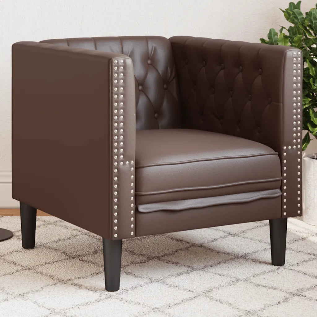 Divano Sedia-Poltrona Chesterfield Marrone in Similpelle
