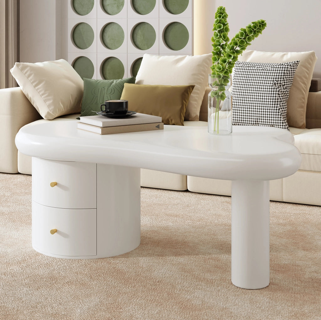 Tavolino da salotto bianco MDF con 2 cassetti