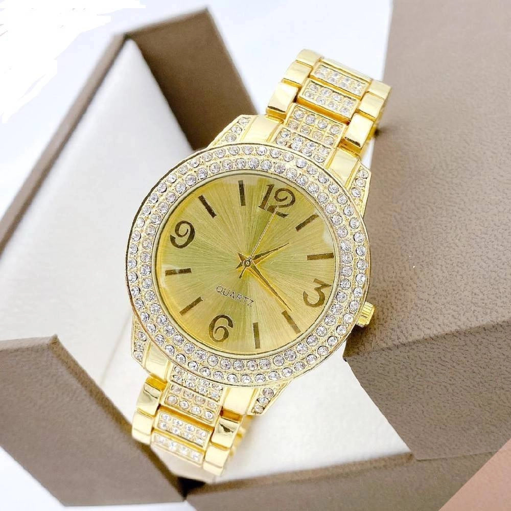 Trade Shop - Orologio Da Polso Zcc Donna Analogico Quarzo Moderno Fashion Brillantini Dorato -