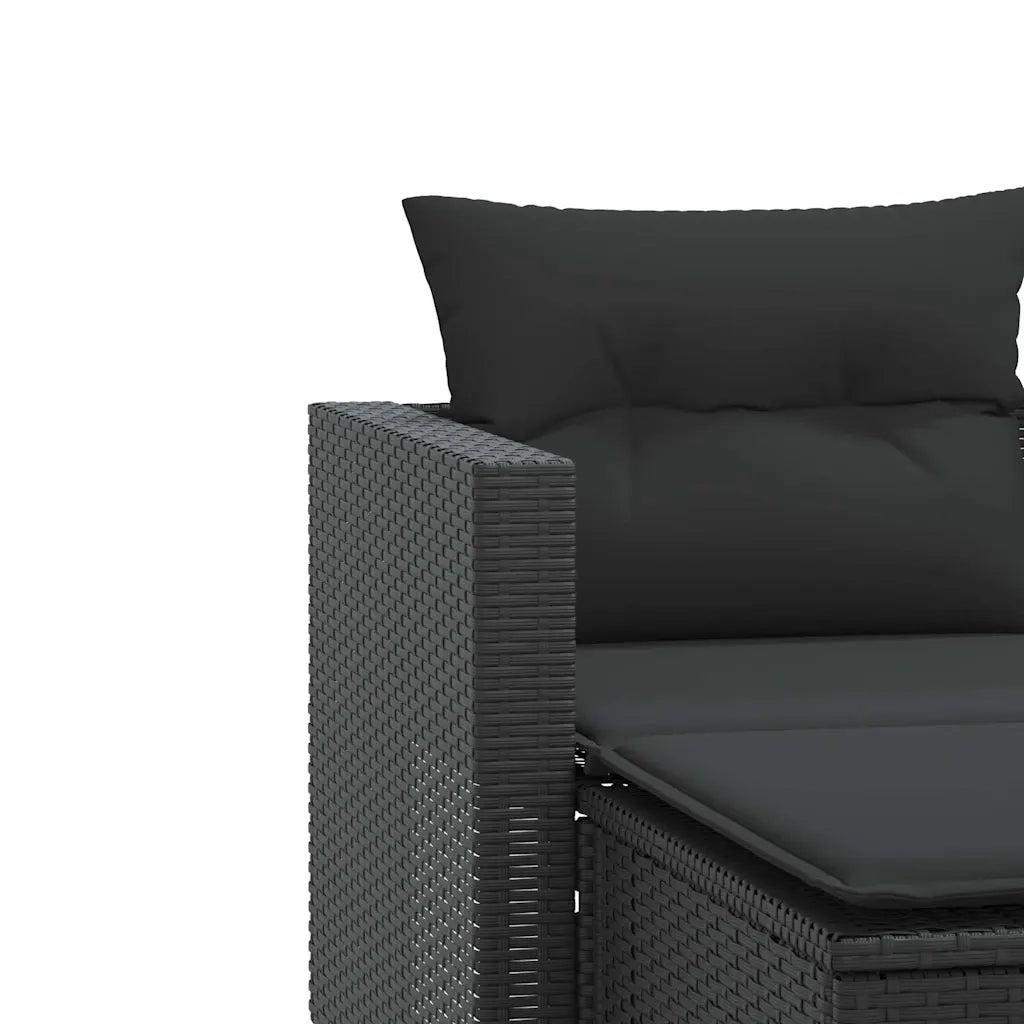 Divano da Giardino 2 Posti con Sgabelli-Sofa da Giardino-Divano da esterno Nero in Polyrattan 650456