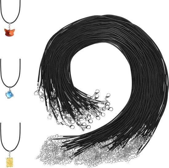 Cinture in pelle con chiusura 2 mm nero - 50 pezzi cordone per collo con cerniera - gioielleria fai da te - collane DIY - set di collane.