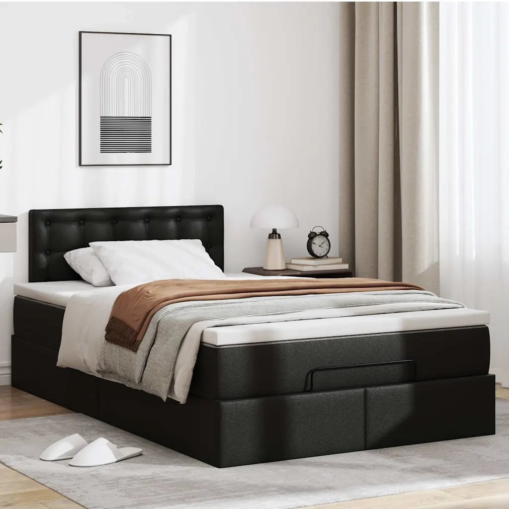 Struttura Letto Pouf con Materasso Nero 120x190 cm Similpelle 3311293