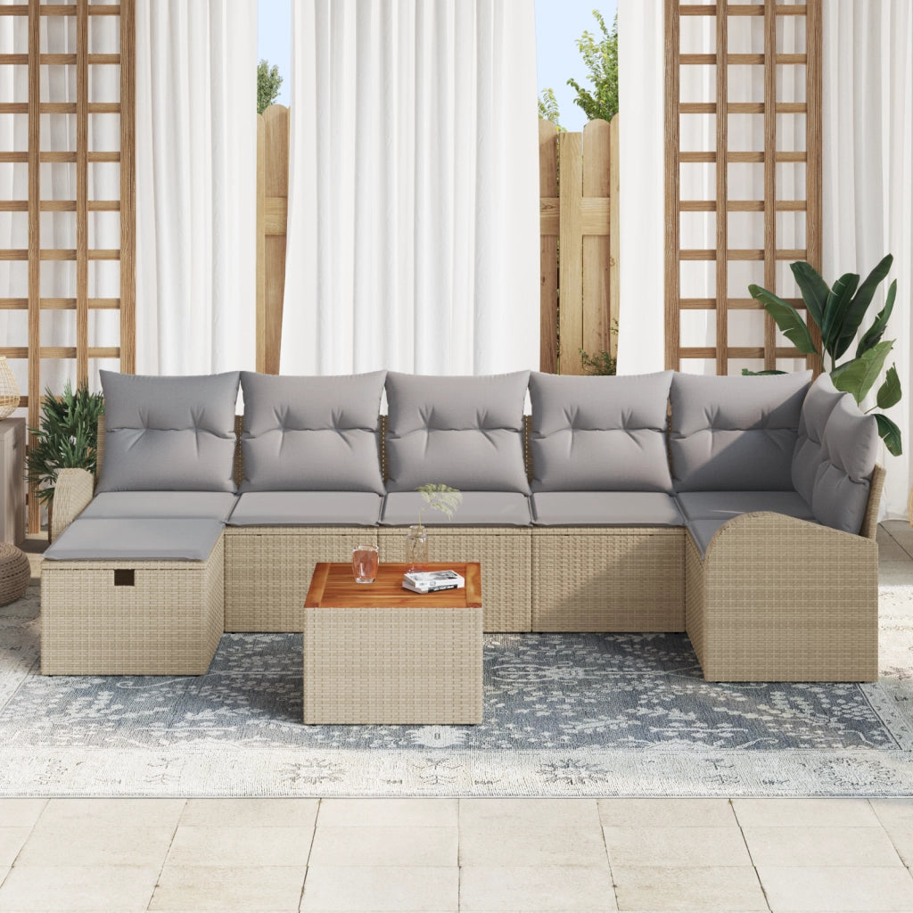 Set da Giardino 8 Pezzi con Cuscini Beige in Rattan Sintetico