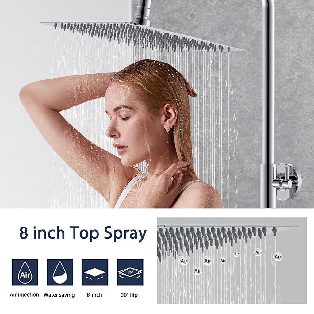 AICA Set Doccia Completo Cromo con Soffione Doccetta e Rubinetto Quadrati e Saliscendi Tondo, Miscelatore Termostatico Doccia