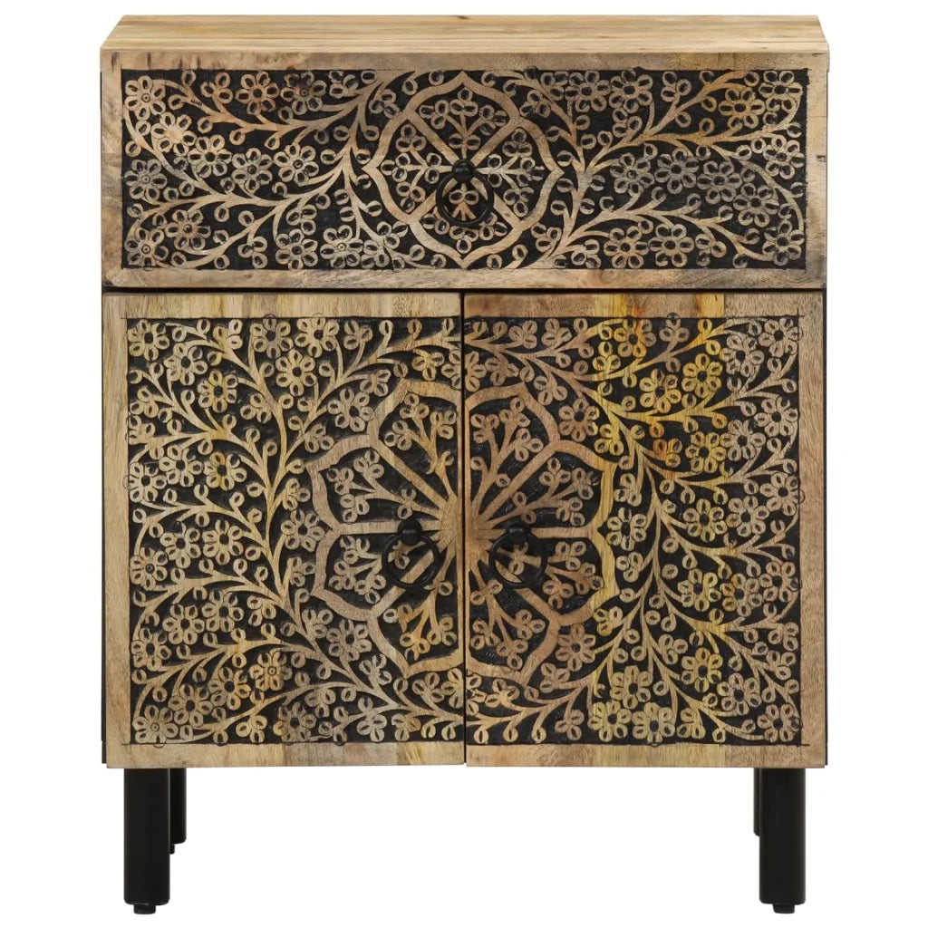 Comodino-Tavolino da notte 50x33x60 cm in Legno Massello di Mango