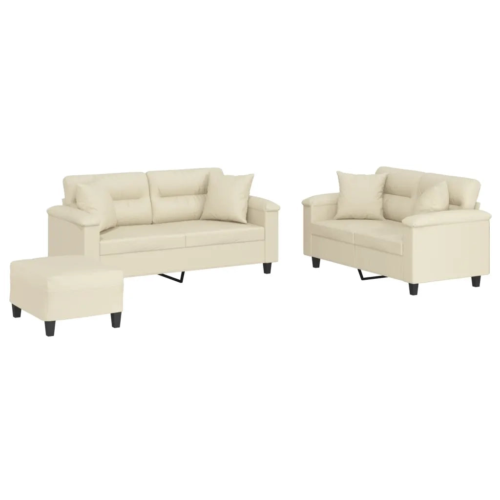 Set di Divani 3 pz con Cuscini Crema in Similpelle 3202378