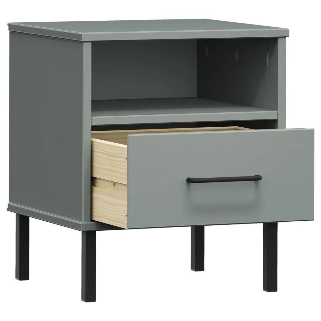 Comodino con Gambe in Metallo Grigio Legno Massello Pino OSLO cod mxl 30937