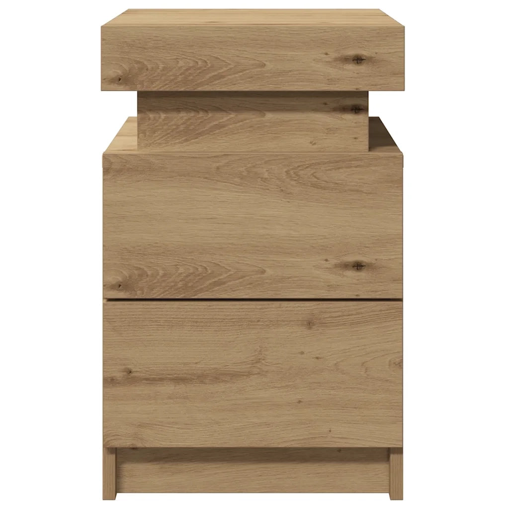 Comodino con LED Rovere Artigianale 35x39x55 cm in Truciolato 857656