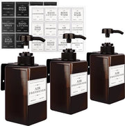 Set di 3 dispenser, 450 ml, senza foratura, con etichette, dispenser di sapone e detersivo per cucina e bagno, con pompa in plastica e supporto alla parete