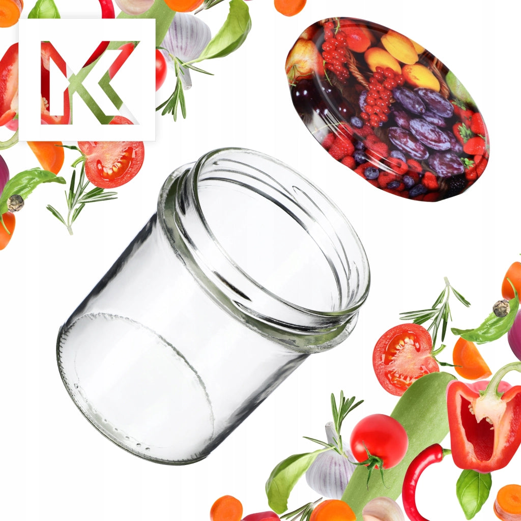 Barattoli di vetro KADAX Avila 350ml 50pz 82mm + coperchi "Frutta"