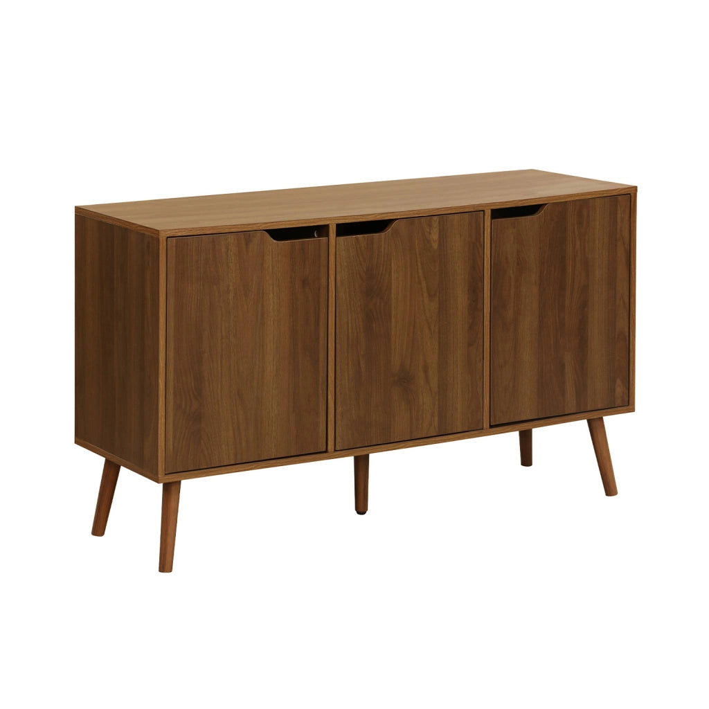 Credenza effetto noce con 3 ante e 3 ripiani, 120cm, noce