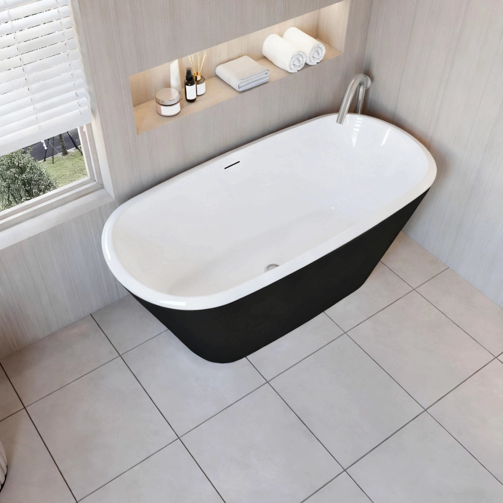 Vasca da Bagno a Isola Freestanding in Acrilico da 150x72x60 cm, Colore Nero, Forma Ovale
