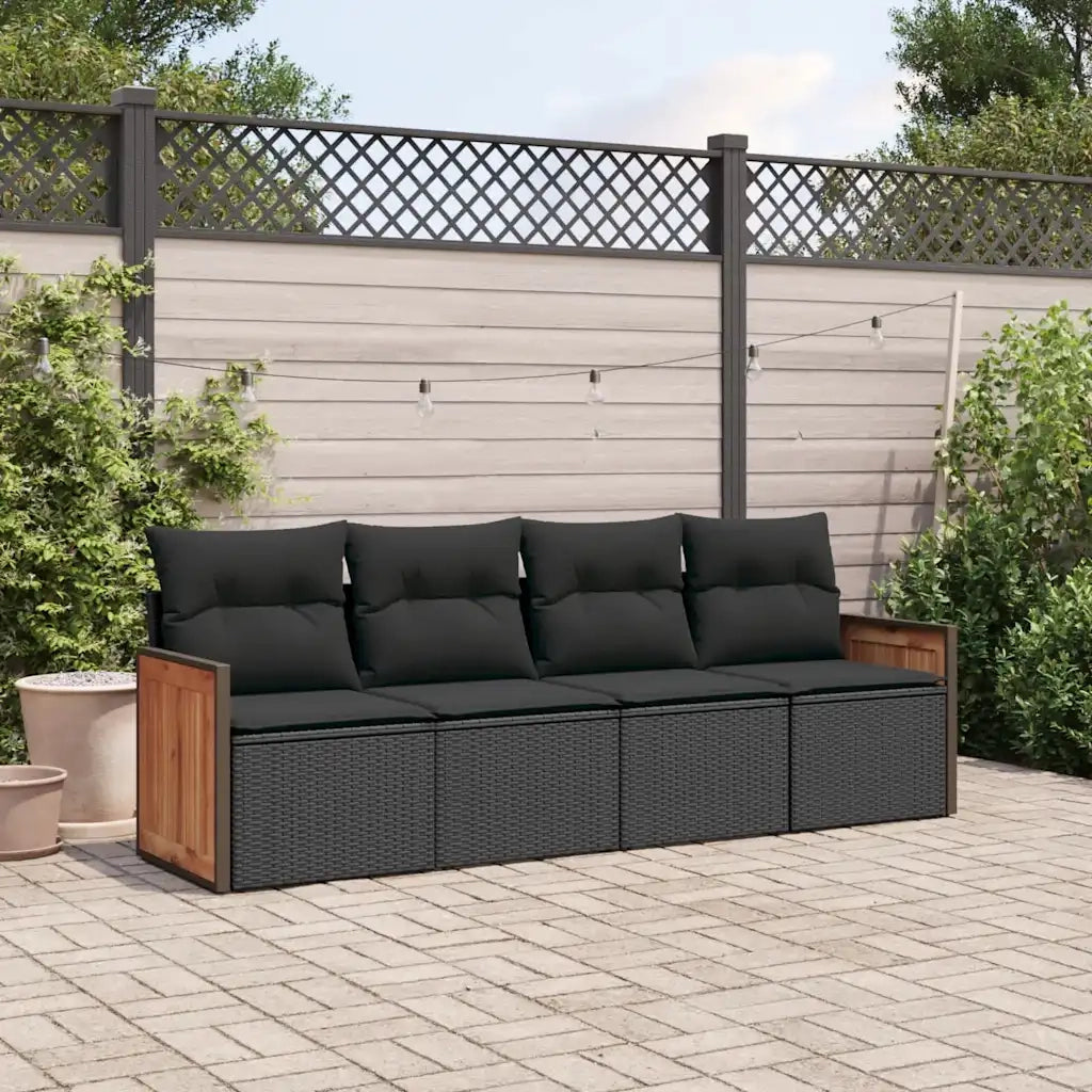 Set Divani da Giardino 4 pz | Set Salotto da Giardino con Cuscini Nero in Polyrattan