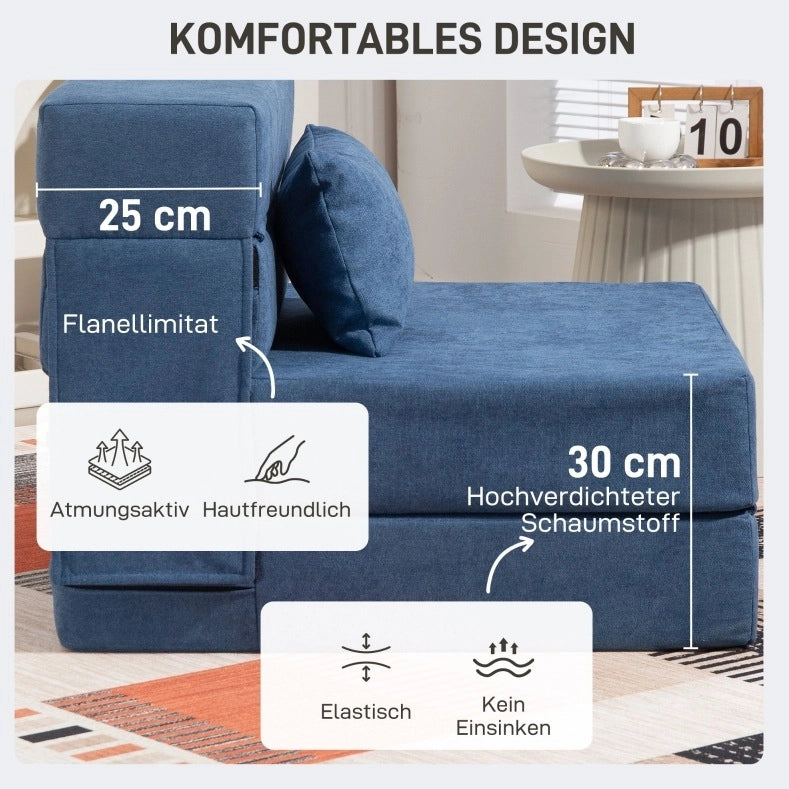 Poltrona trasformabile 3 in 1 blu con cuscino